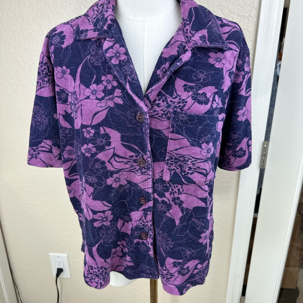 Sundry‎ NWT Size Small Retro floral button down terry cloth shirt - Picture 7 of 15